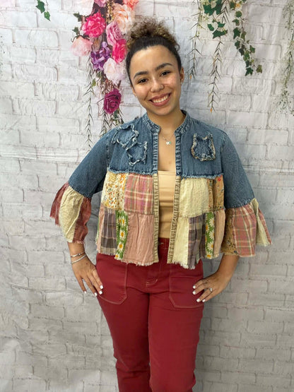 YOUNG THREADS DENIIM PATCHWORK JACKET