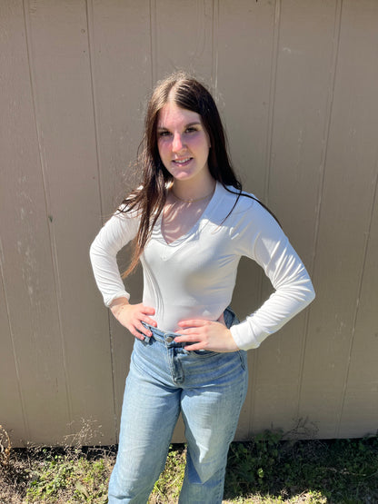 V Neck Long Sleeve Bodysuit