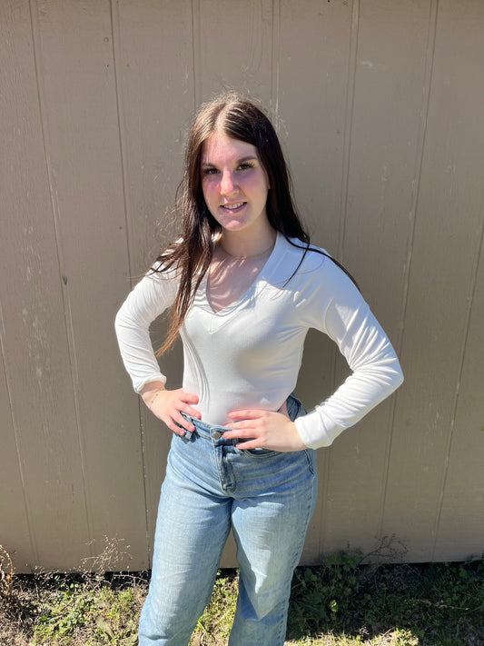 V Neck Long Sleeve Bodysuit