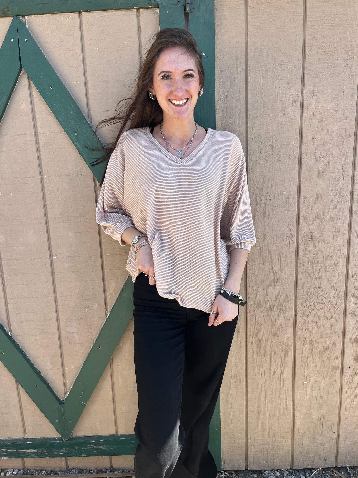 Tres Bien Ribbed Dolman Sleeve Top