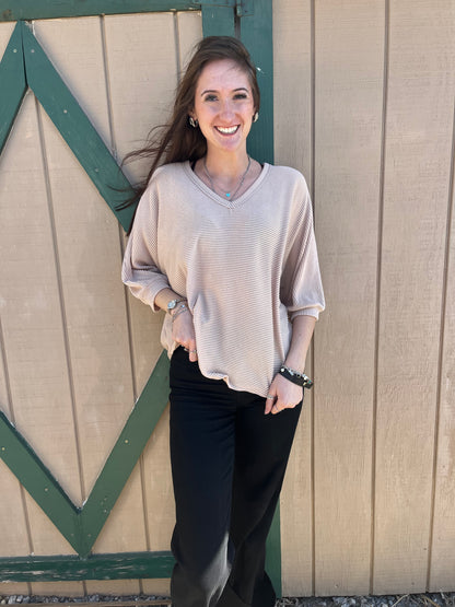Tres Bien Ribbed Dolman Sleeve Top