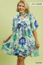 Umgee Blue Mix Floral Dress Plus