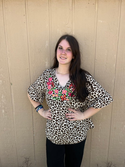 Leopard Embroidered Top
