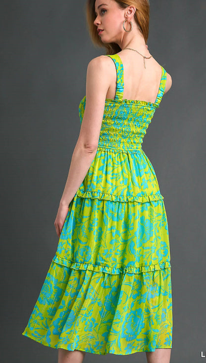 Umgee Tiered Floral Print Dress