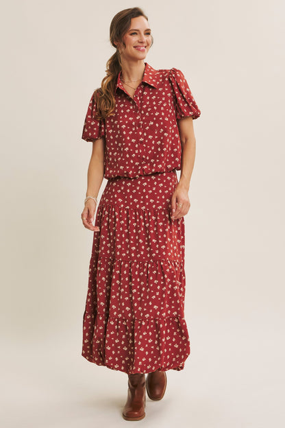 Brunch Date Floral Bubble Hem Shirt