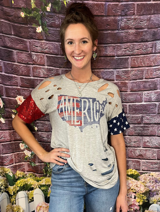 Distressed America Tee