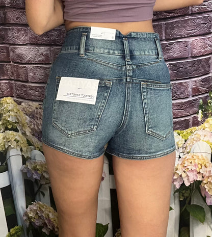 Double Button Denim Shorts