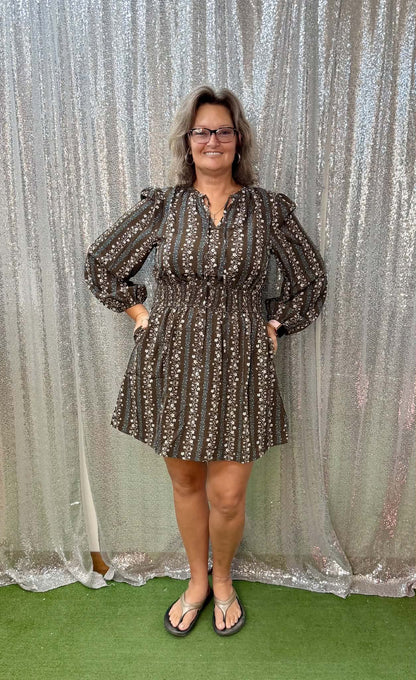 Staccato smocked waist puff slv dress