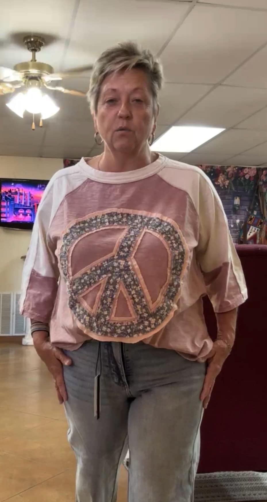 Peace Sign Patch Mineral Wash Top