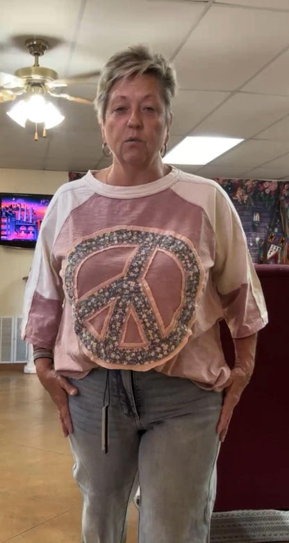 Peace Sign Patch Mineral Wash Top