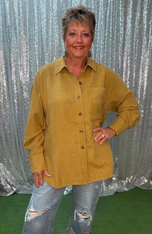 Easel Long Sleeve Button Front Stripe Shirt