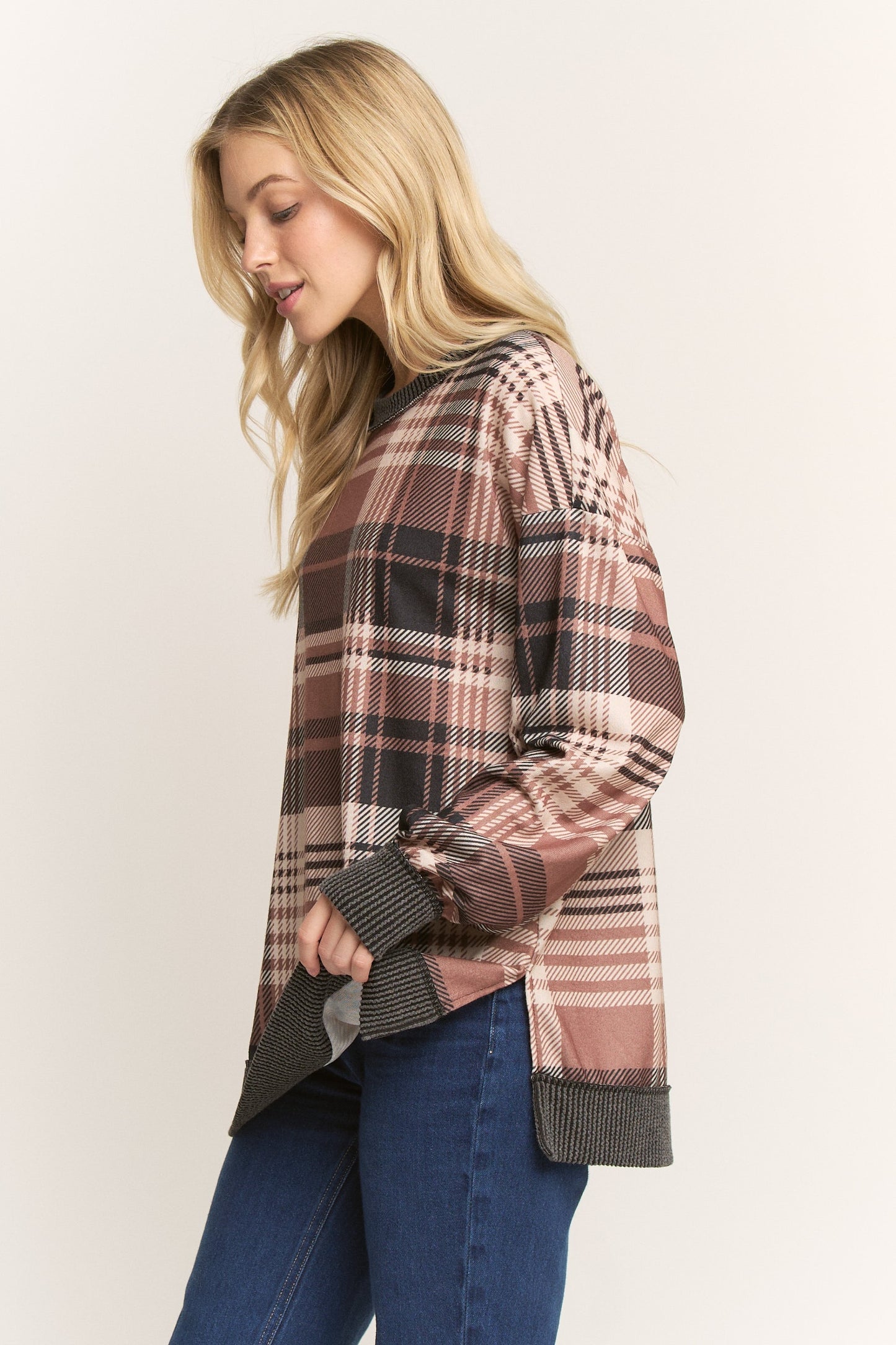 Plaid Long Sleeve Top Plus Size