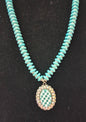 Silver Checked Pendant w/Rhinestones