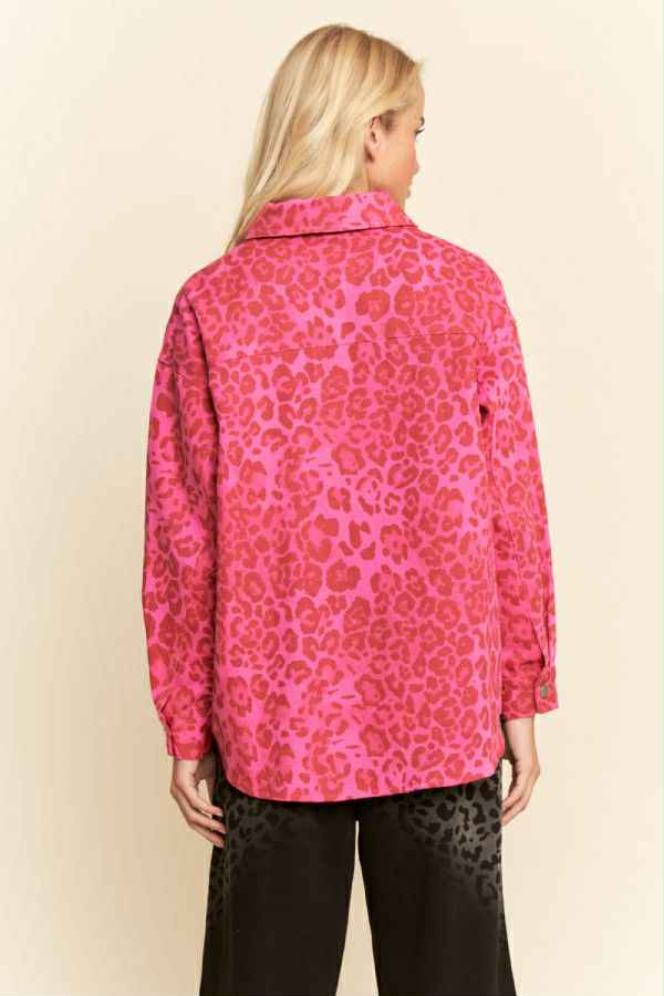 Davi & Dani Pink leopard print denim jacket