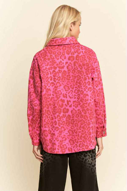 Davi & Dani Pink leopard print denim jacket