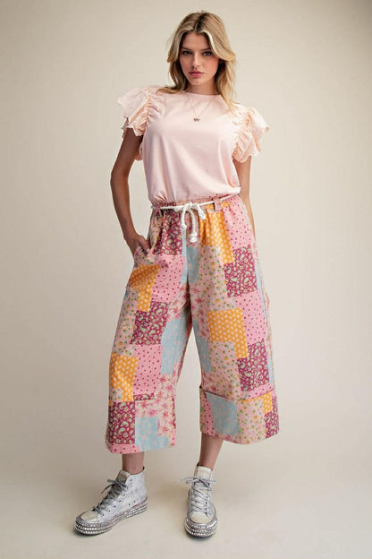 Easel patchwork wide leg capri
