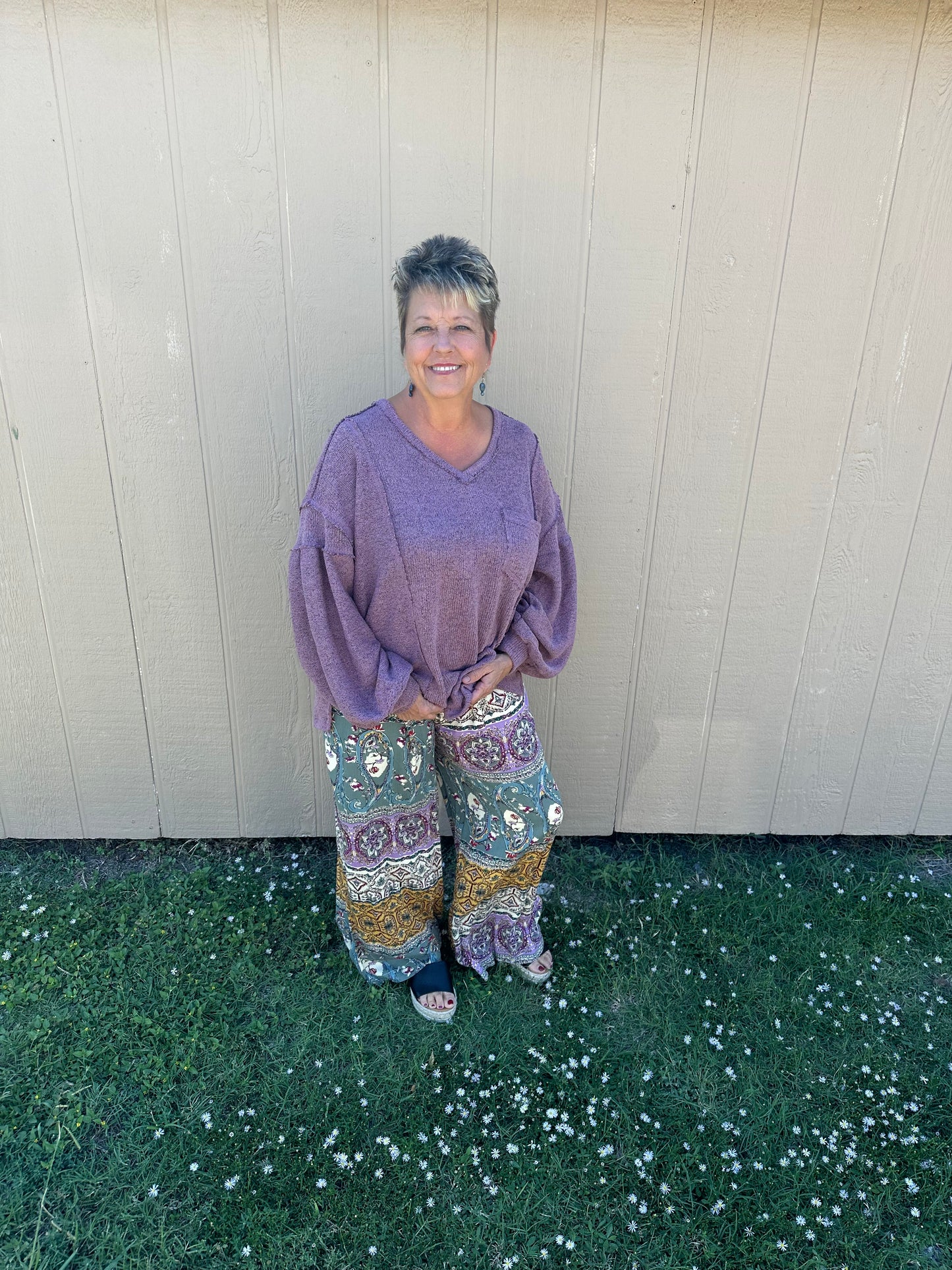 Umgee Wide Leg Patterned Pants