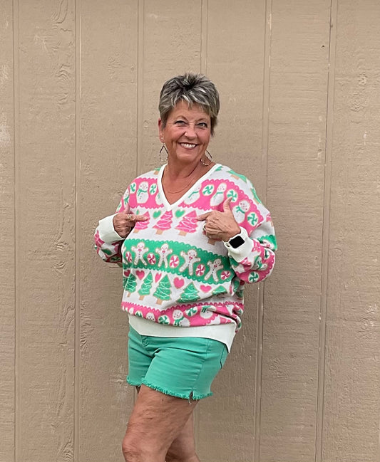 Pink and Green Holiday Sweater