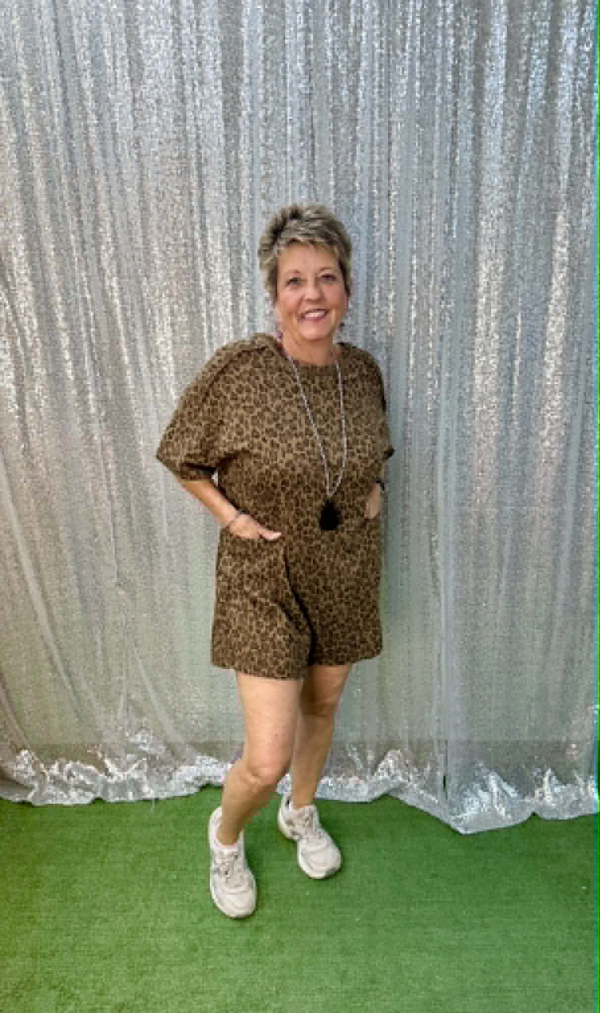 New Me Mocha Leopard short romper