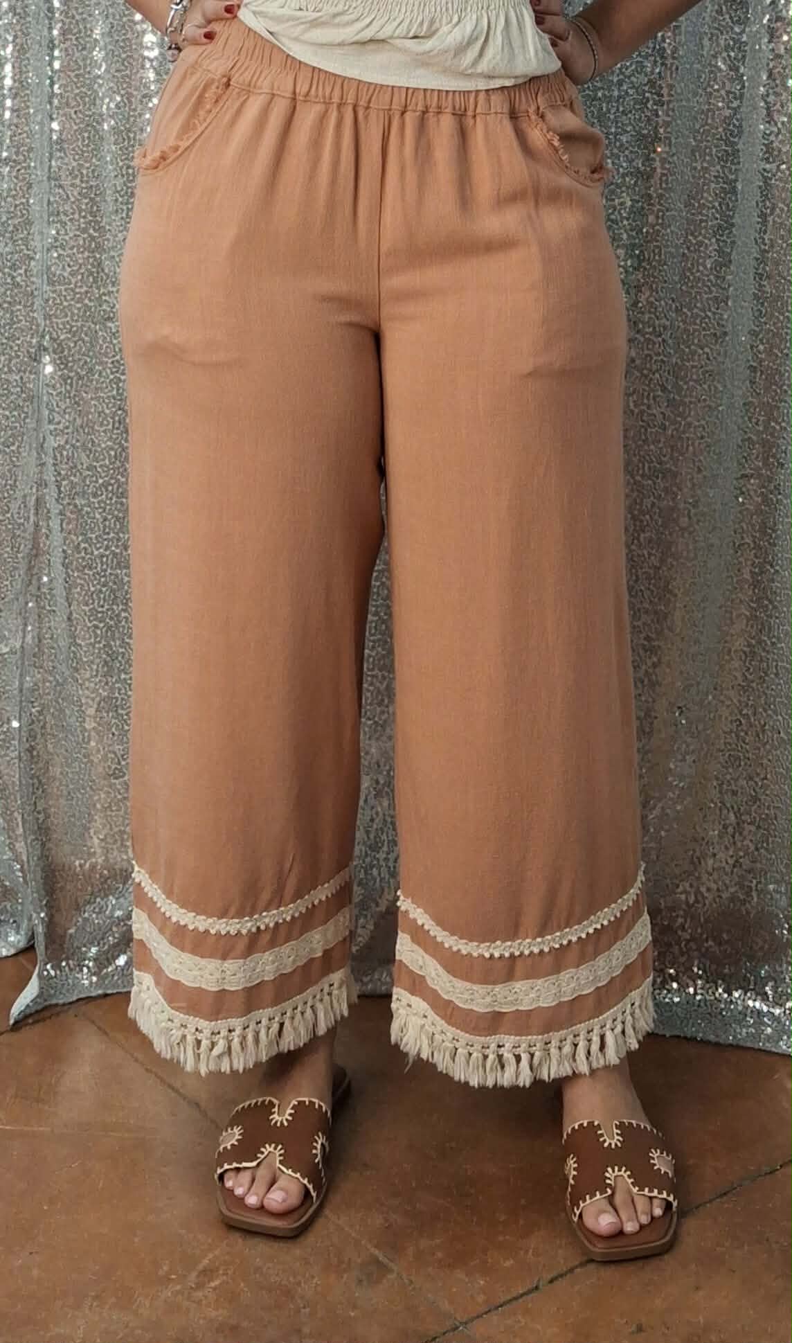 Umgee K1876 Wide Leg Trouser with Fringe