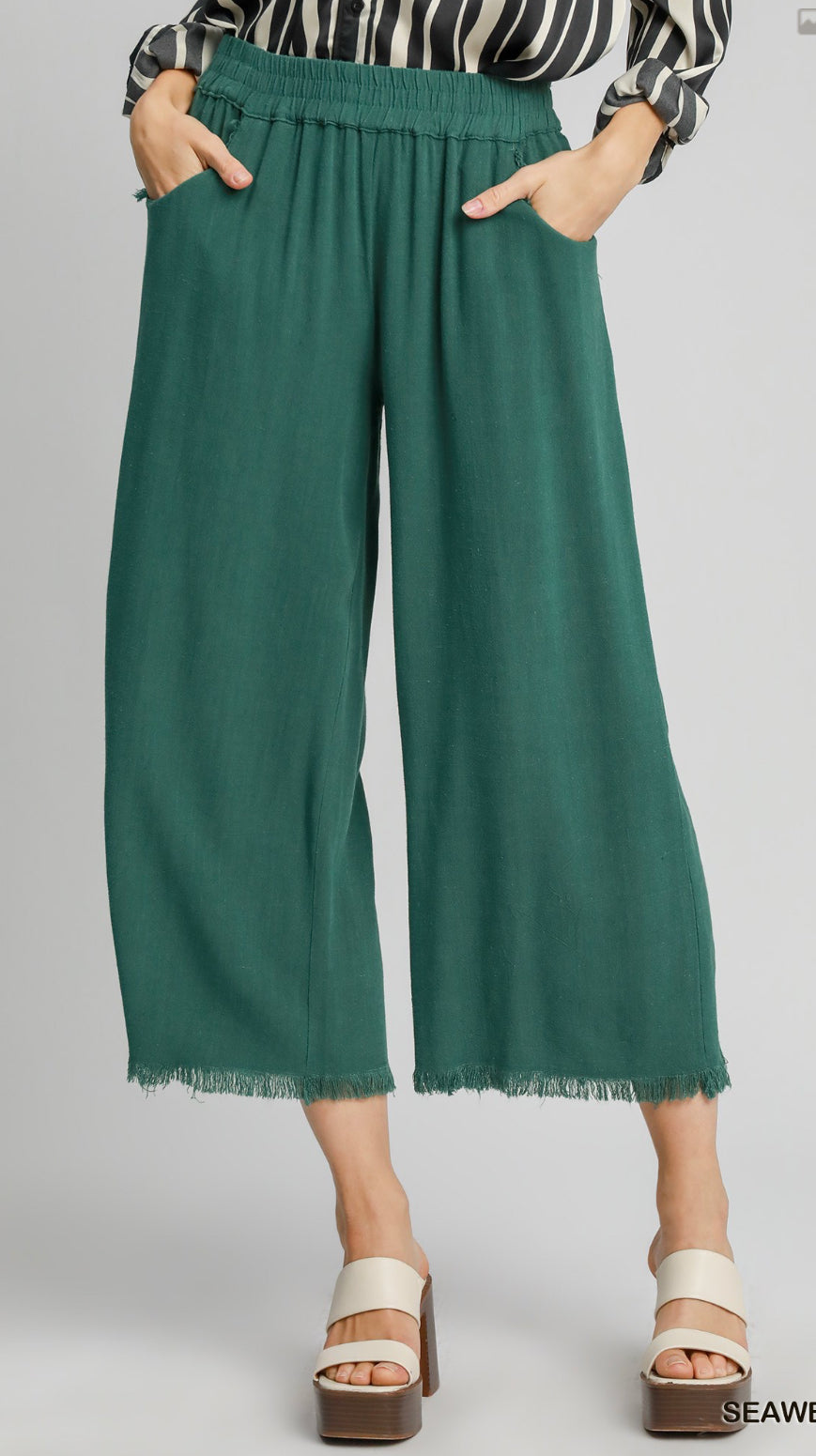 Umgee Wide Leg Crop Linen Pants