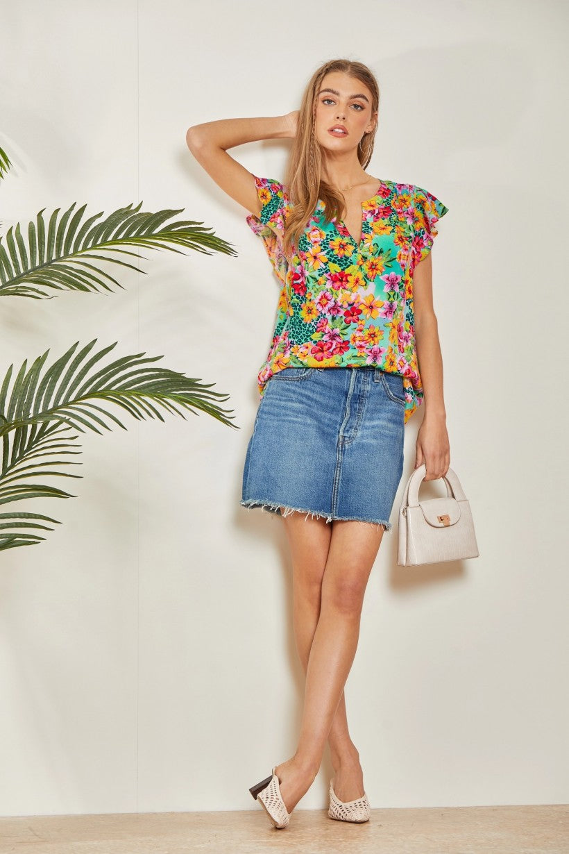 Emily Wonder Animal/Floral Print Top