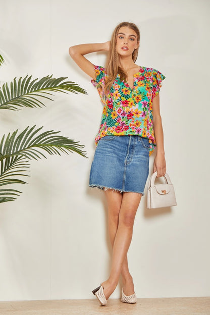 Emily Wonder Animal/Floral Print Top