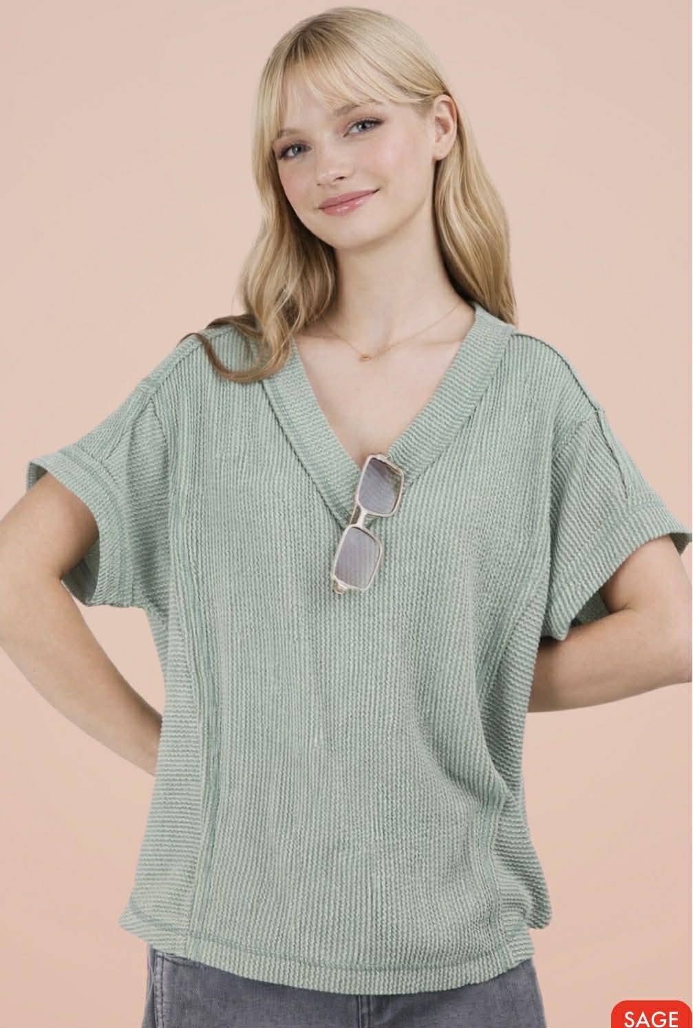 Very J ribbed v neck top
