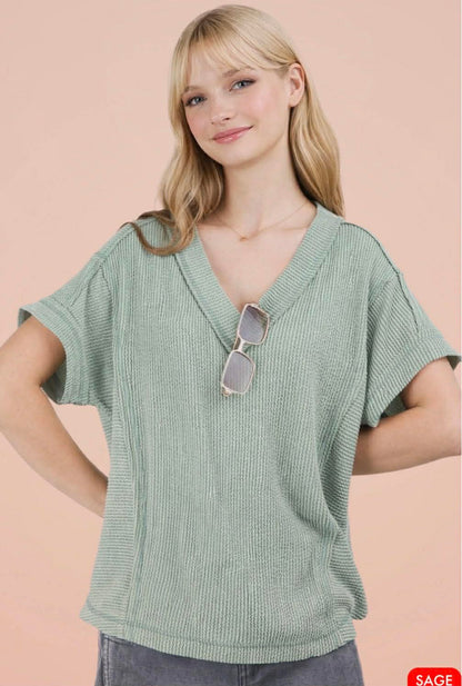 Very J ribbed v neck top