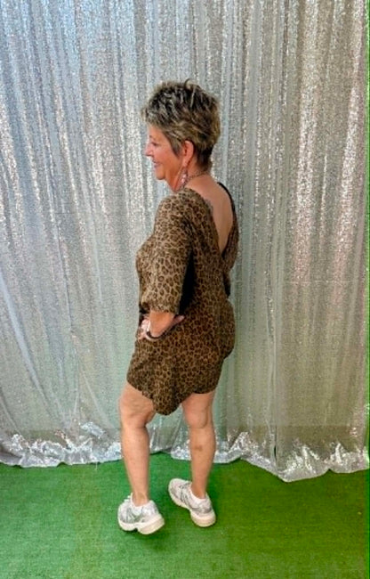 New Me Mocha Leopard short romper