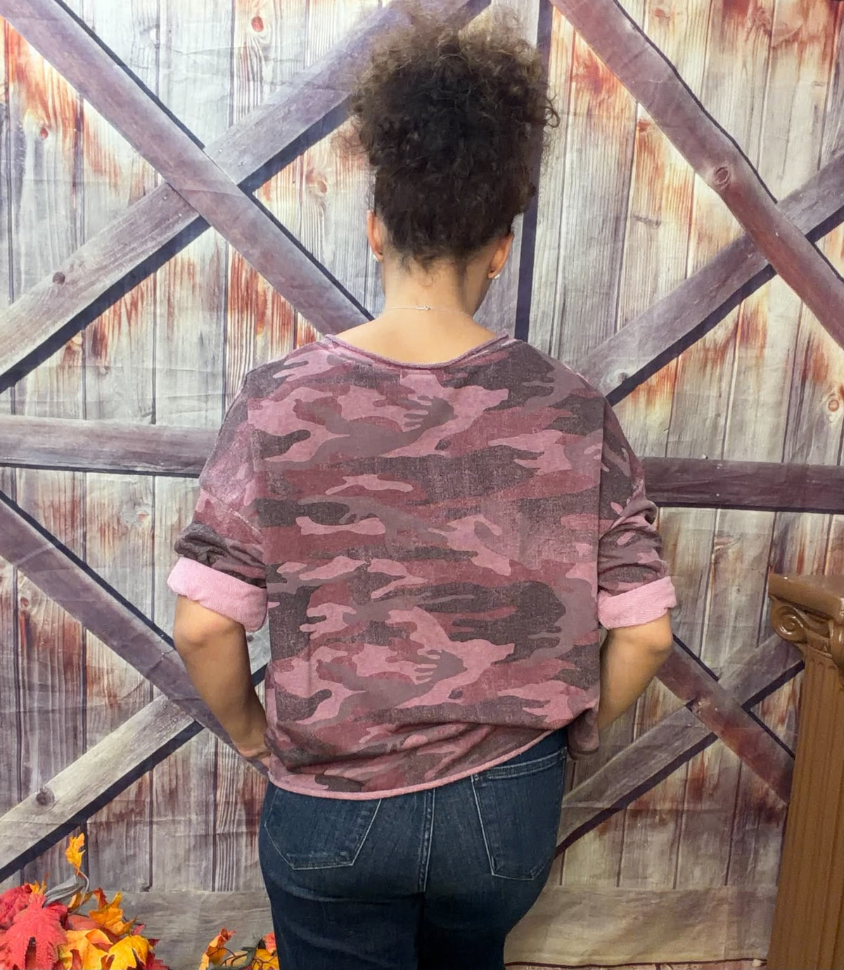 Made In Italy Camo Raw Seam Top