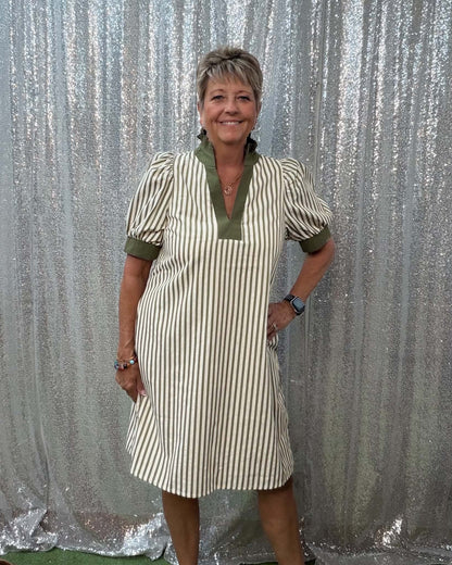 Heimish Striped Dress w/Pleated Collar