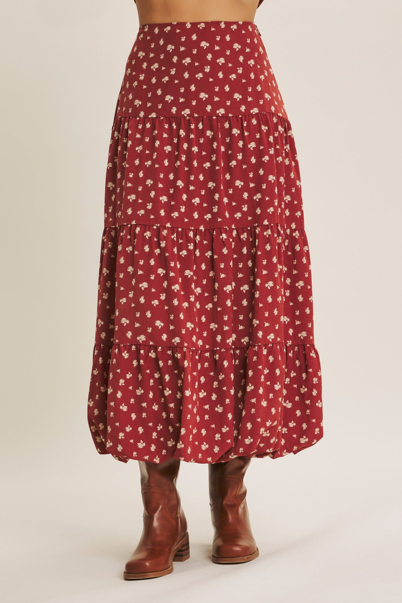 Brunch Date Floral Bubble Hem Skirt