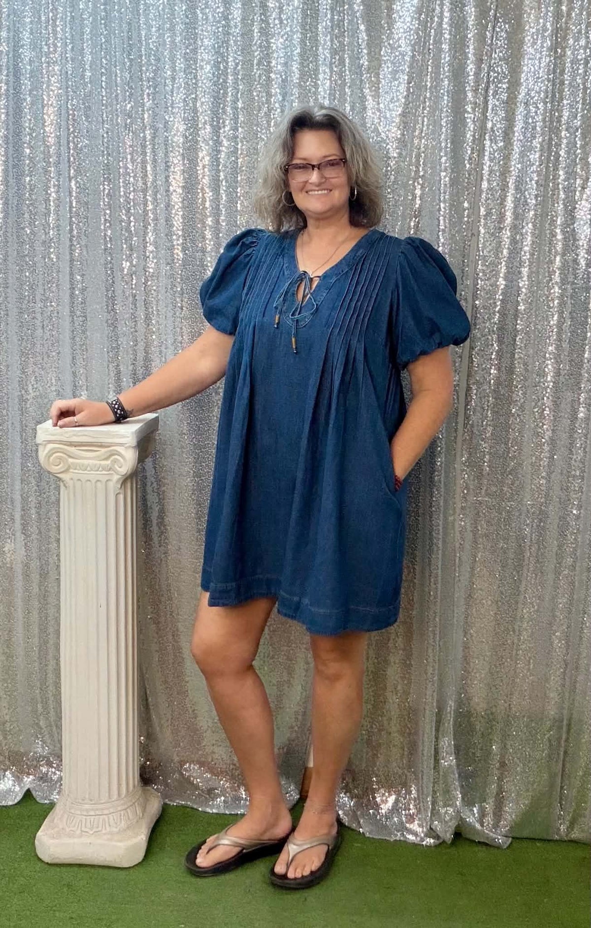 Heimish Denim Dress Plus w/Front & Back Half Pleats