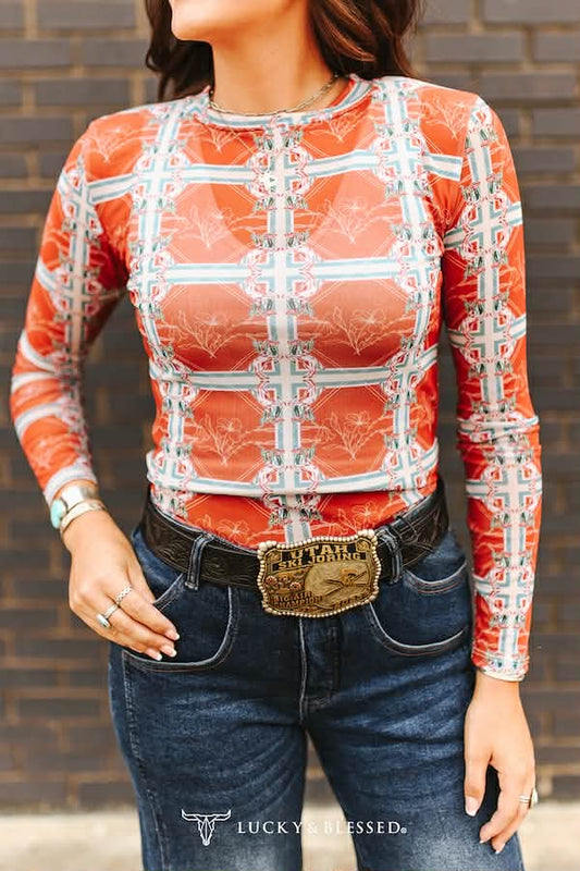 Lucky & Blessed horse mesh top PLUS