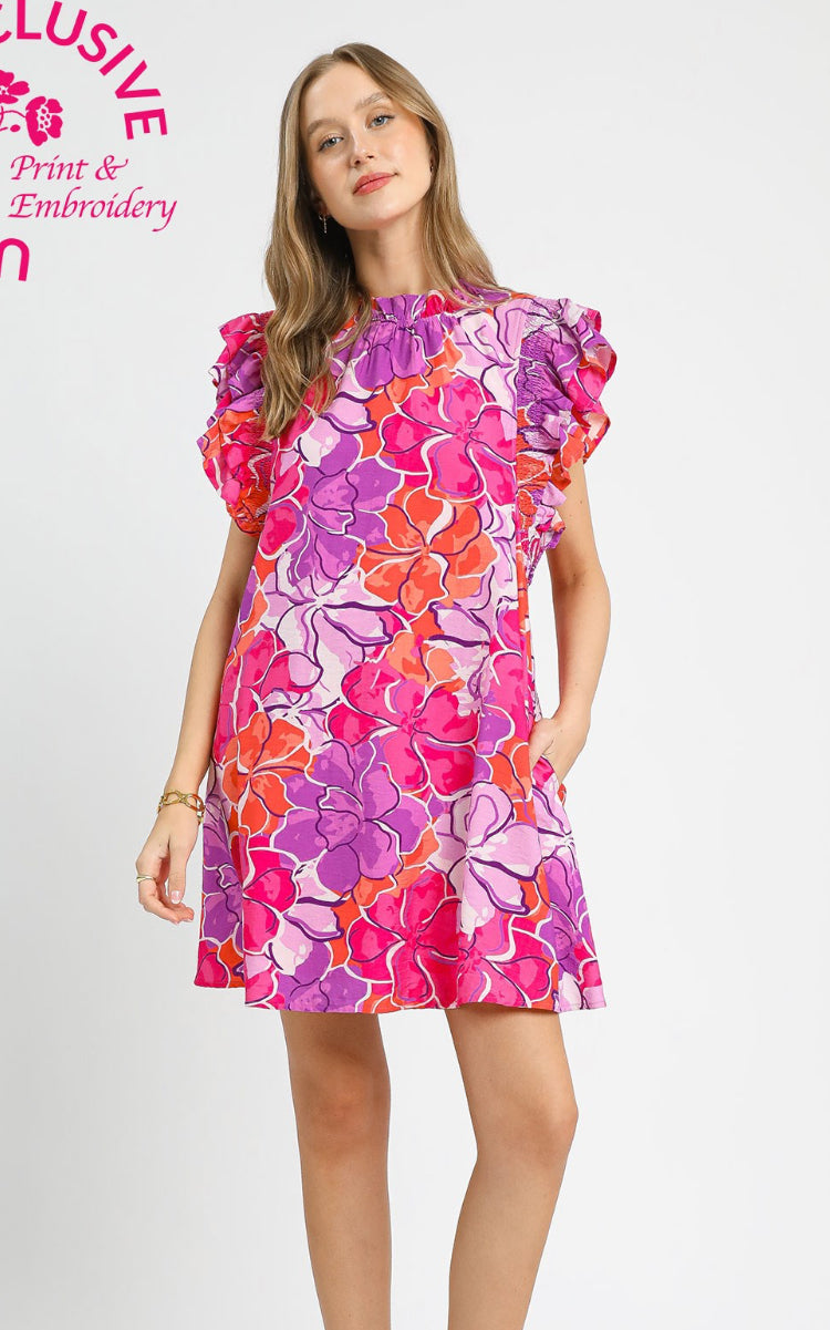 Umgee Ruffle Sleeve Mini Dress