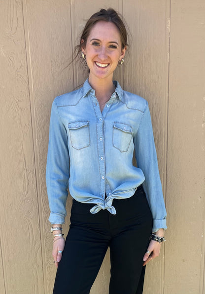 Button Up Blue Jean Top