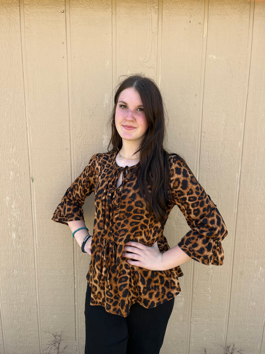 Leopard Bell Sleeve Top