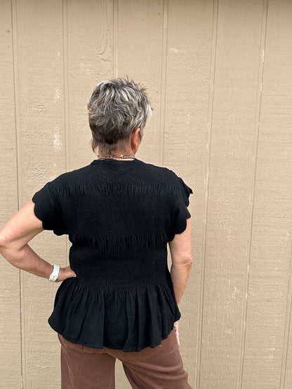 Umgee Scalloped Sleeve Smocked Top