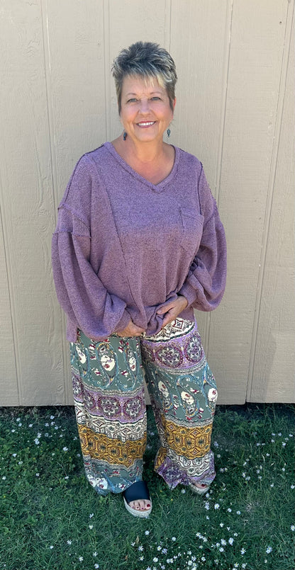 Umgee Wide Leg Patterned Pants