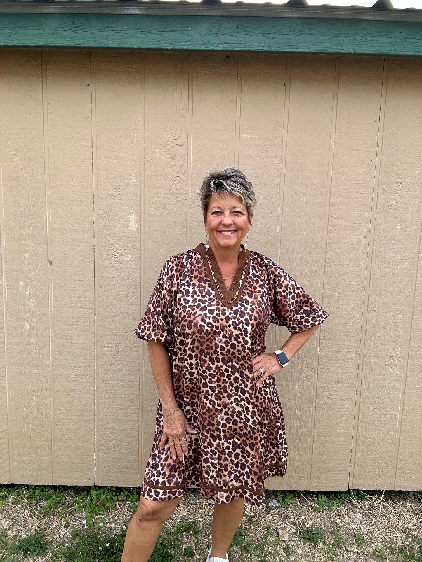 Contrast Detail Animal Print Umgee Dress