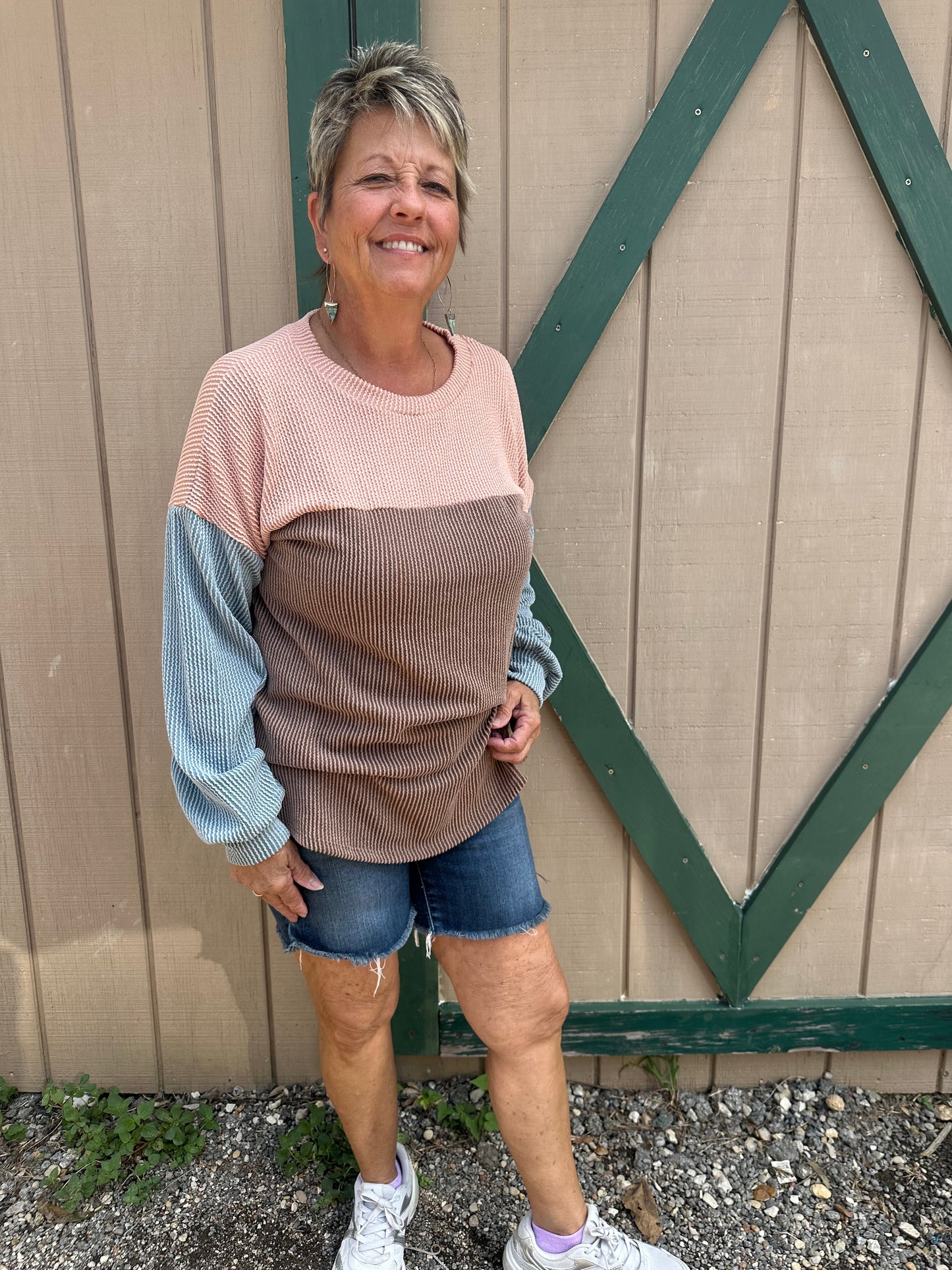 Bubble Sleeve Ribbed Long Sleeve