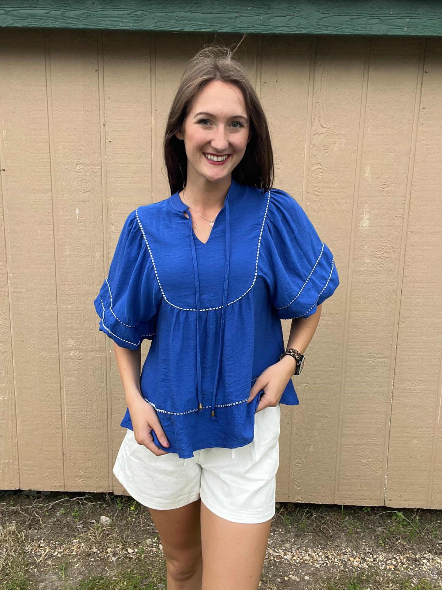 Umgee Solid Lace Trim Blouse