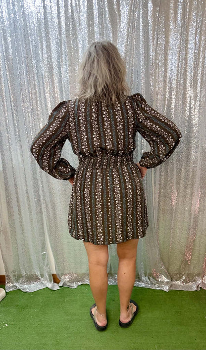 Staccato smocked waist puff slv dress