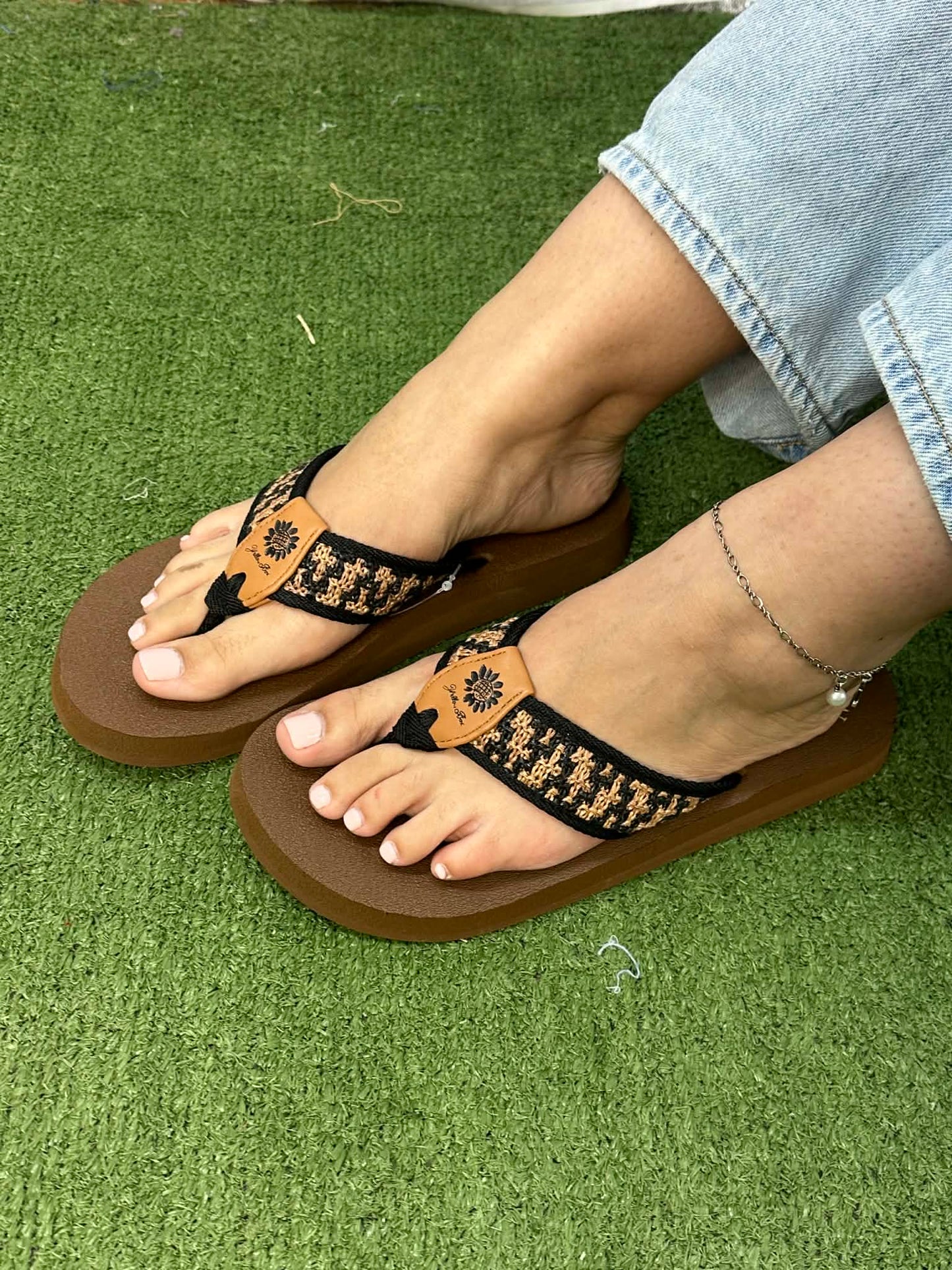 Yellow box Nellia flip flops