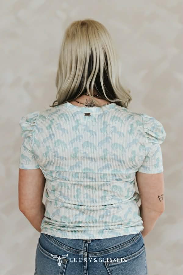 Lucky & Blessed bubble sleeve ribbed top