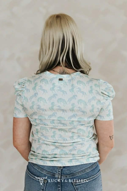 Lucky & Blessed bubble sleeve ribbed top