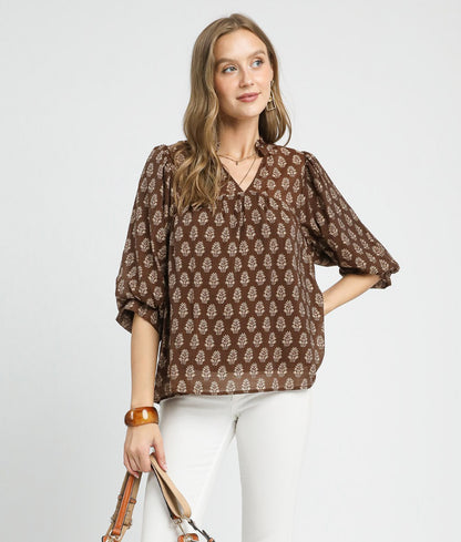 Floral Print V-Split Blouse