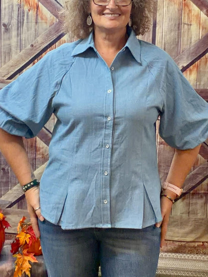 Heimish puff sleeve button down blouse