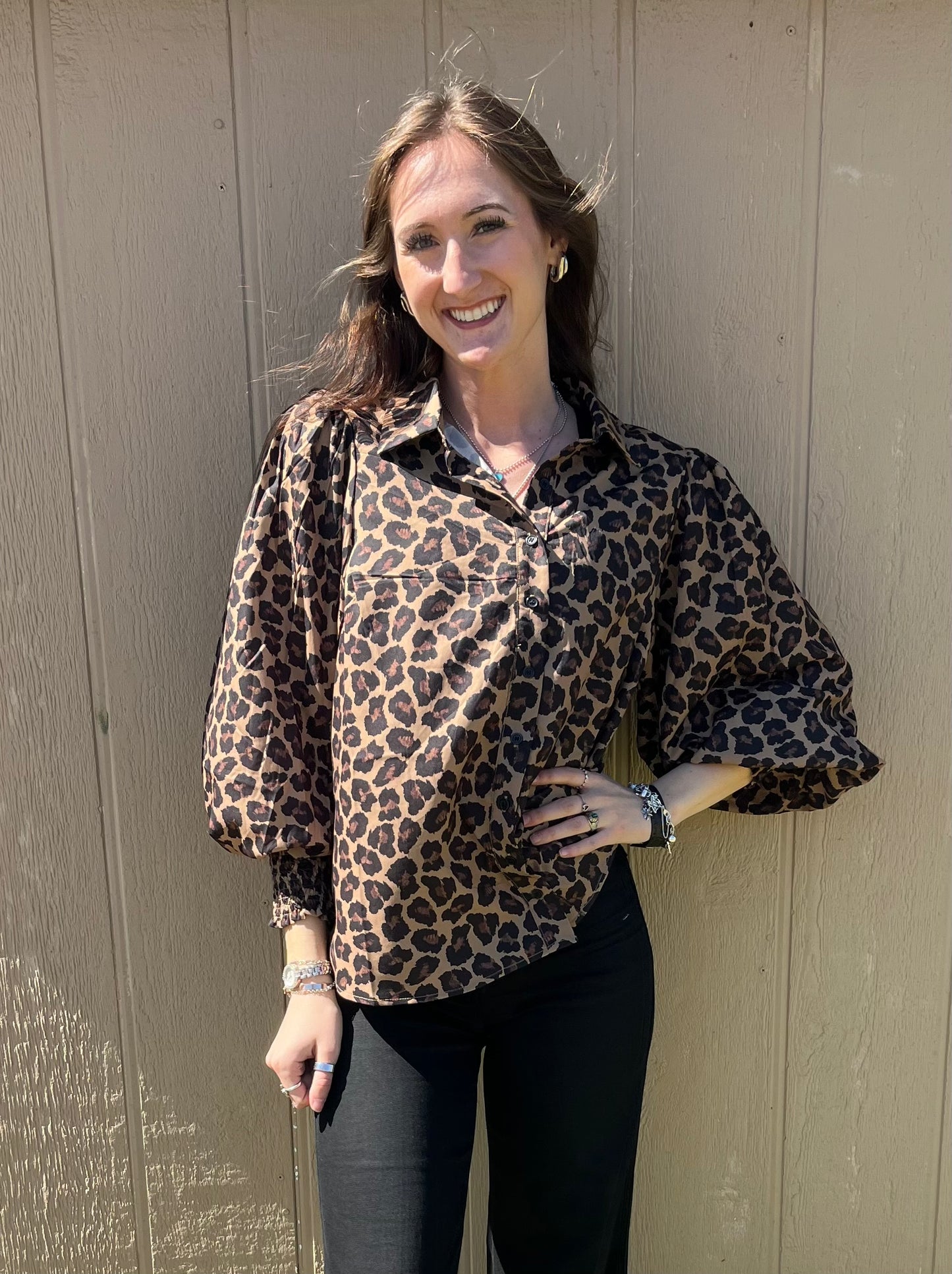 Leopard Smocked Puff Sleeve Top